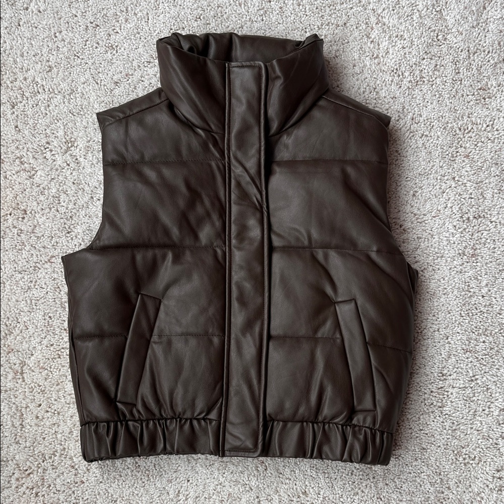Abercrombie Brown Vegan Leather Puffer Vest